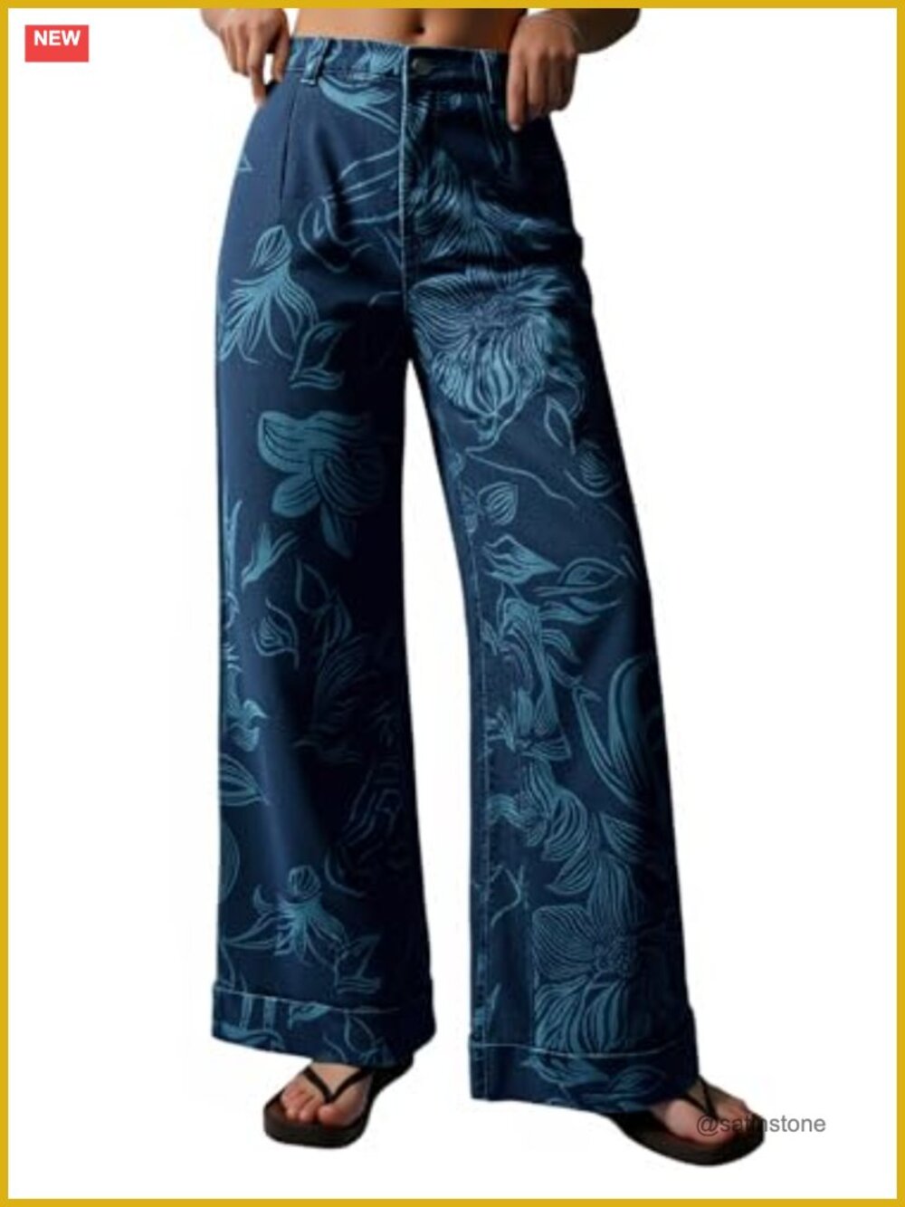Floral Baggy Wide Leg High Waisted Jeans Cotton Blend Denim Pants Boho